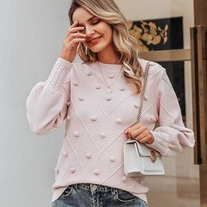 New Women's Crew Neck Lantern Sleeve Sweater Pullover